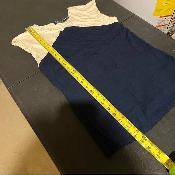Lauren Ralph Lauren Colorblock Lined Cap Sleeve Shirt Navy Cream Women’s Size M - Picture 9 of 9